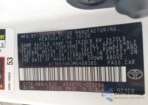 2021 Toyota Camry Xse from USA, damaged, VIN 4T1K61AK3MU408385